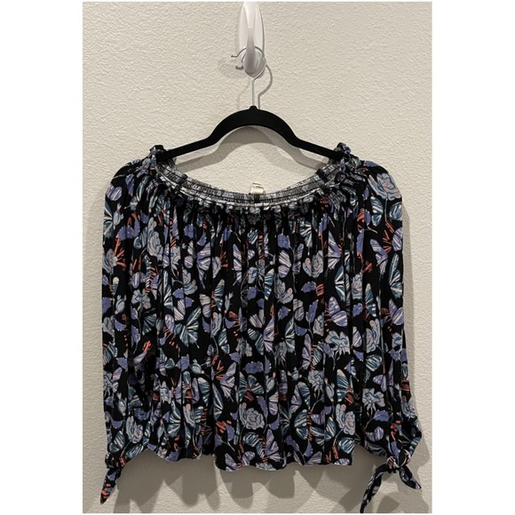 WE THE FREE Off The Shoulder Boho Black Multicolor Blouse - Picture 2 of 5